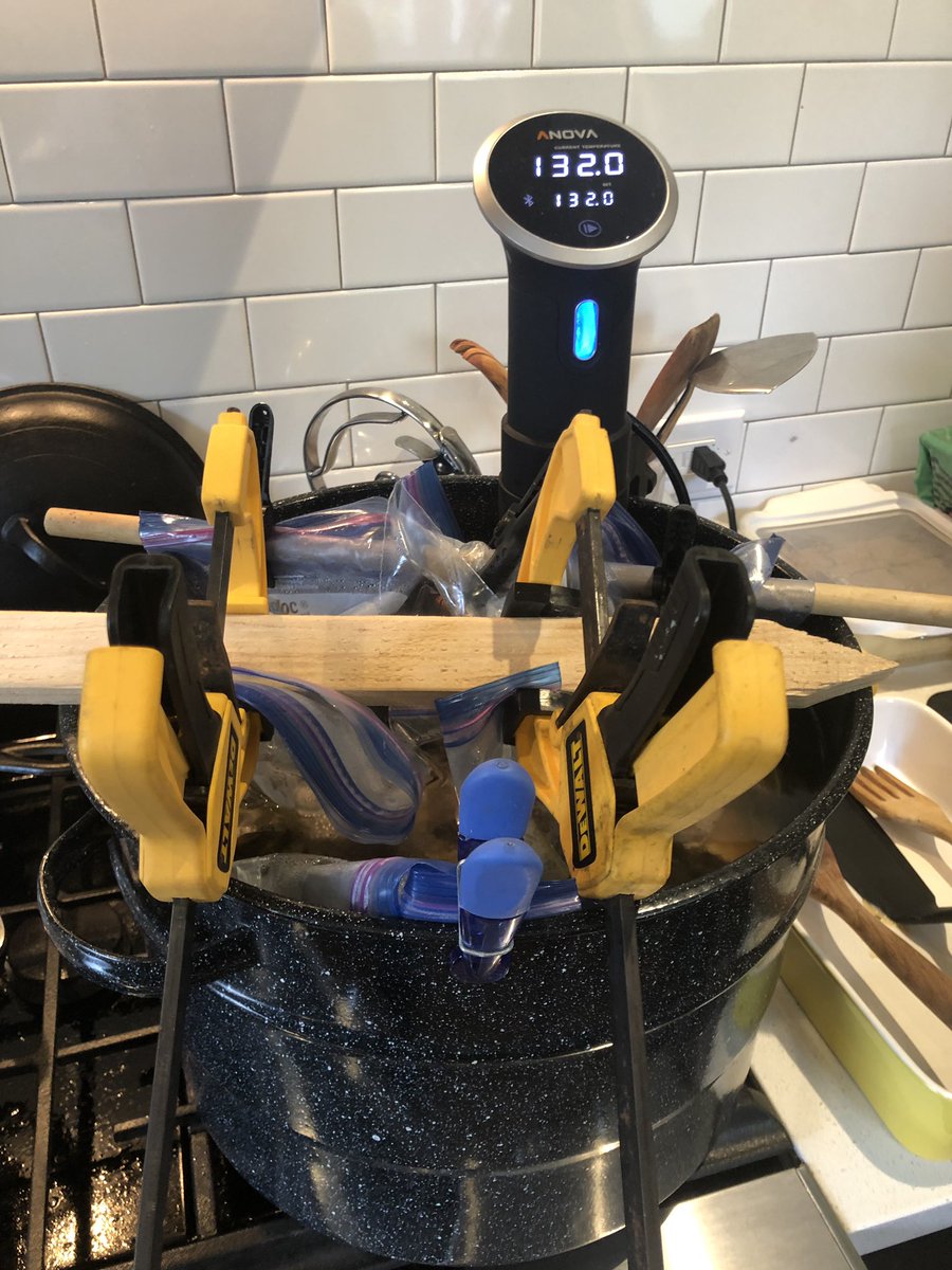 Sous vide setup with DeWalt clamps